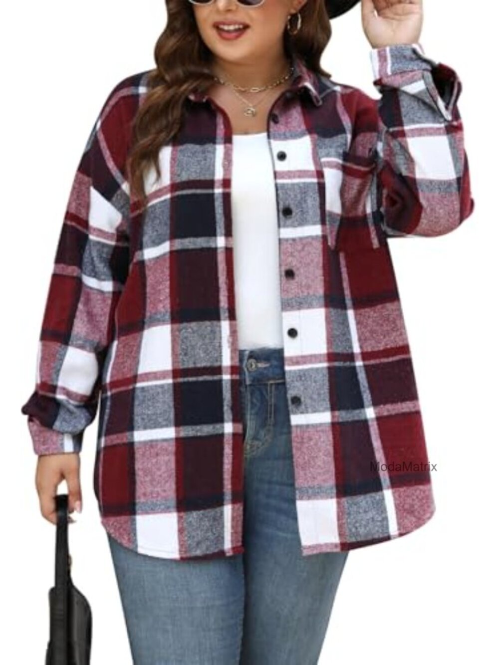 Plus Size Plaid Flannel Button Down Shirt Oversized Shacket